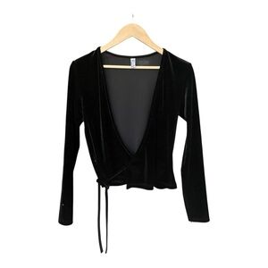 American Apparel Black Velvet Ballerina Wrap Top - Size L